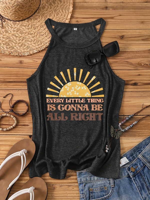 Débardeur Femme Style Bohème Casual - Motif Soleil et Message Positif - Idéal Été et Vacances