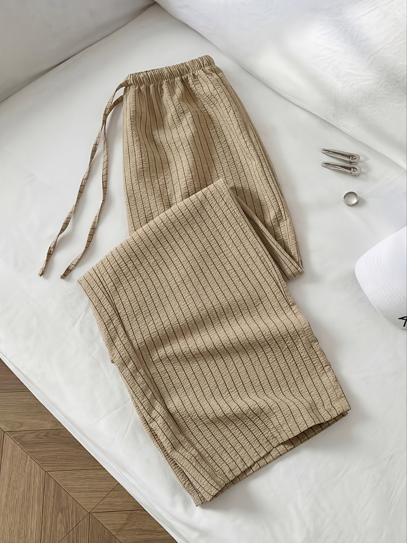 Pantalon ample décontracté à rayures verticales pour femme – Style détente et élégant
