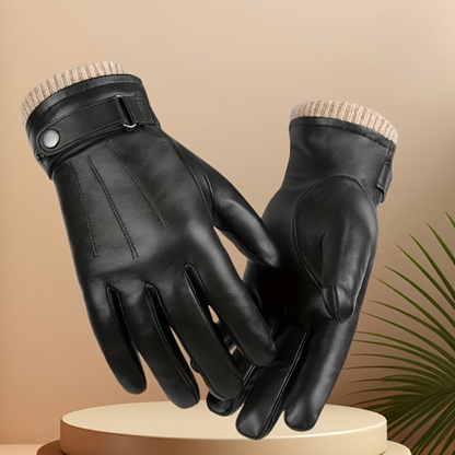 Gants d'hiver unisexe marron avec manchette tricotée et sangle réglable