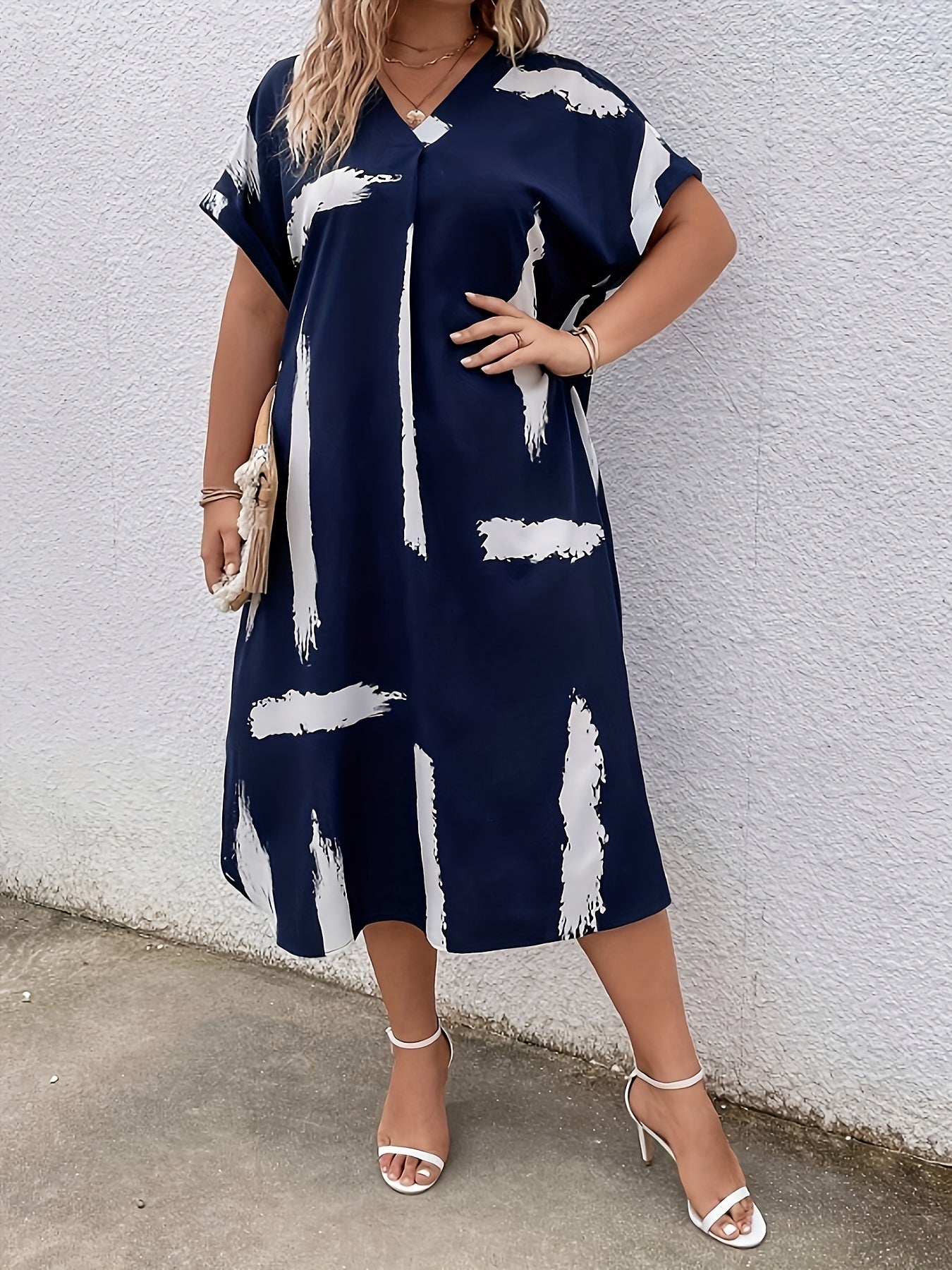 Robe tunique élégante pour femme à imprimé artistique, style décontracté chic