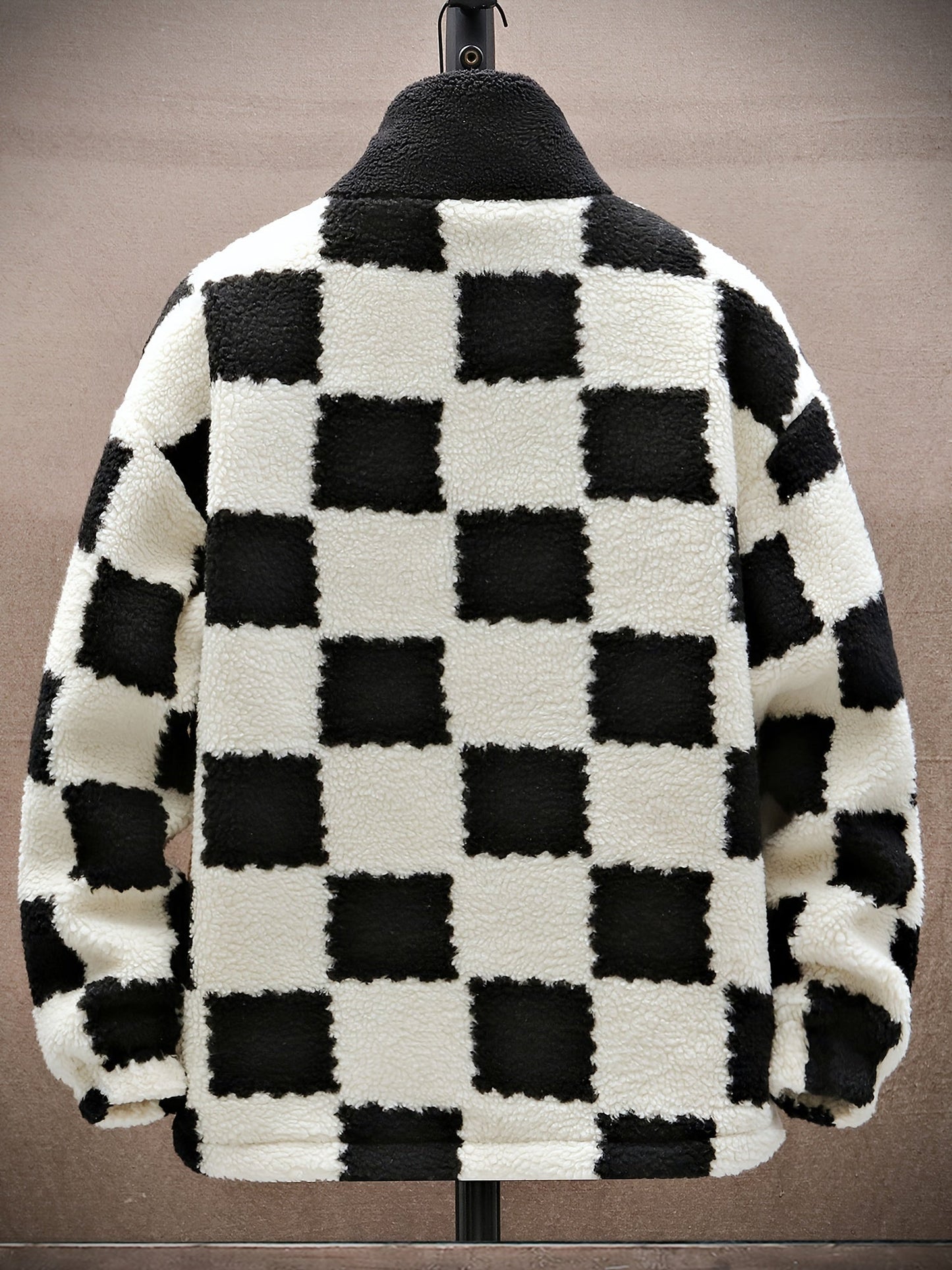 Veste Polaire Homme à Carreaux Bicolores Douce Col Montant Fermeture Éclair