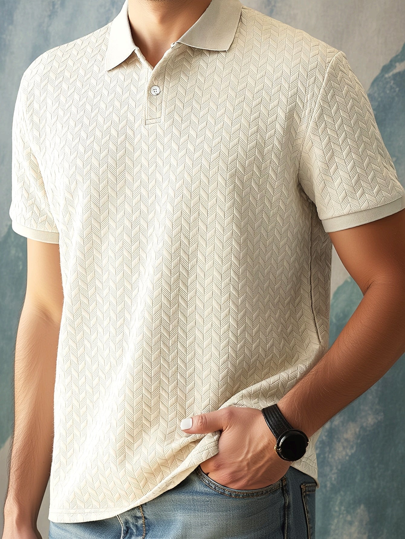 Polo uomo casual motivo a spina di pesce stile estivo