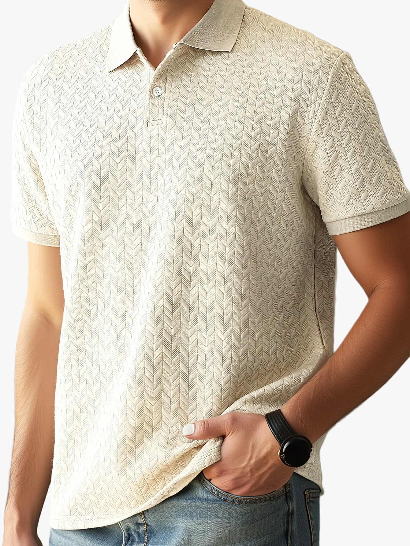 Polo uomo casual motivo a spina di pesce stile estivo
