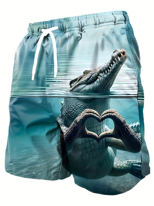 Short de bain homme imprimé crocodile graphique style décontracté