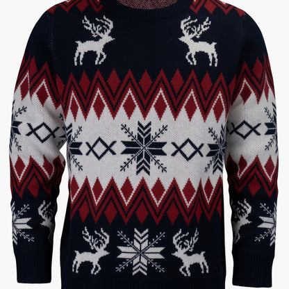 Avslappet julegenser for menn med reinsdyr- og snøfnuggmønster i vinterstil