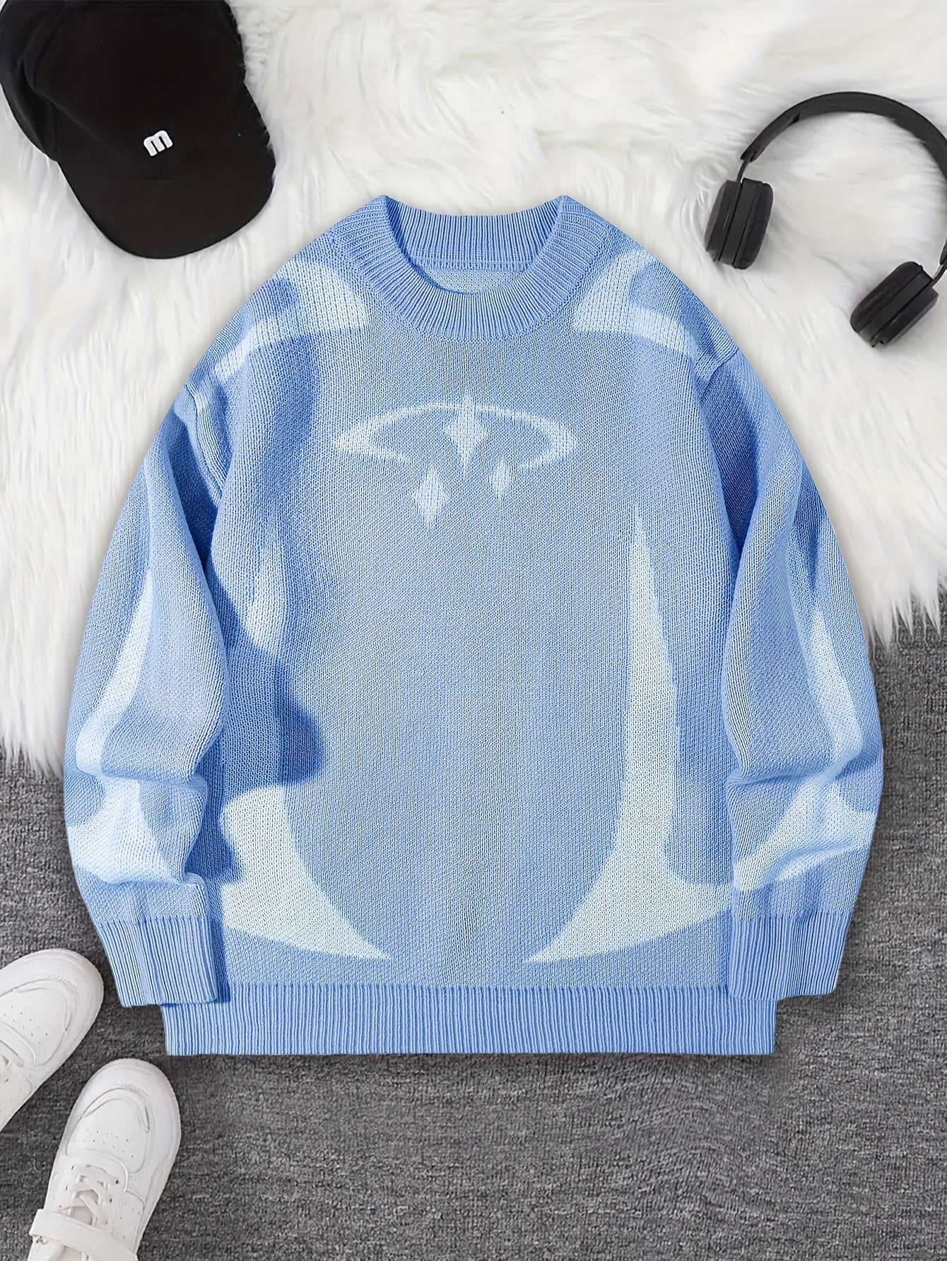 Pull en maille unisexe à motifs abstraits et col rond