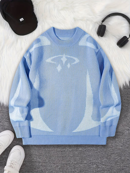 Pull en maille unisexe à motifs abstraits et col rond