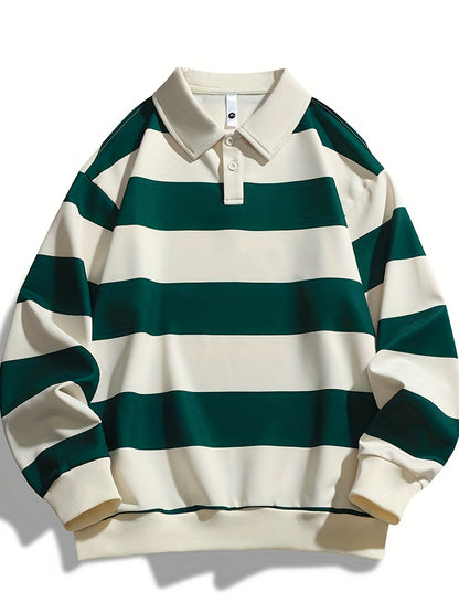 Polo manches longues à rayures horizontales marron et blanc cassé pour homme