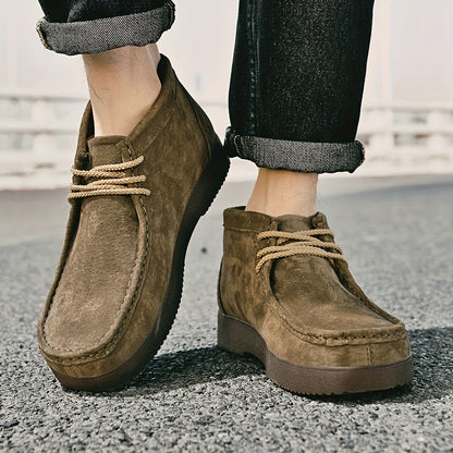 Chaussures montantes homme aspect daim lacets beiges semelle crantée