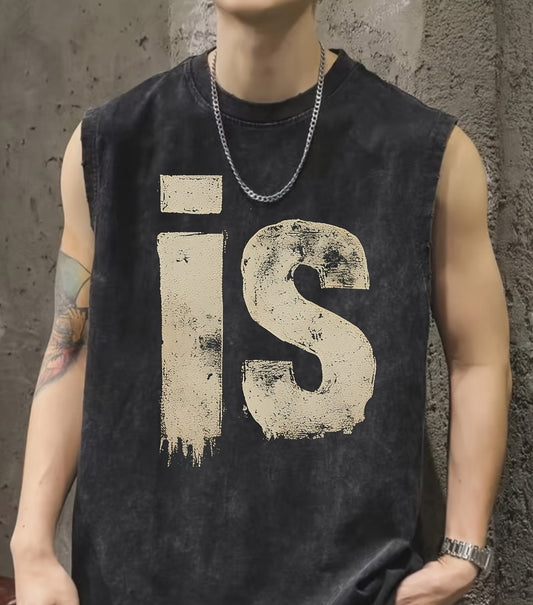 Men's sleeveless tank top urban style vintage typographic graphic