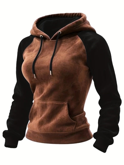 Sweat à Capuche Femme Bicolore Marron et Noir avec Manches Raglan