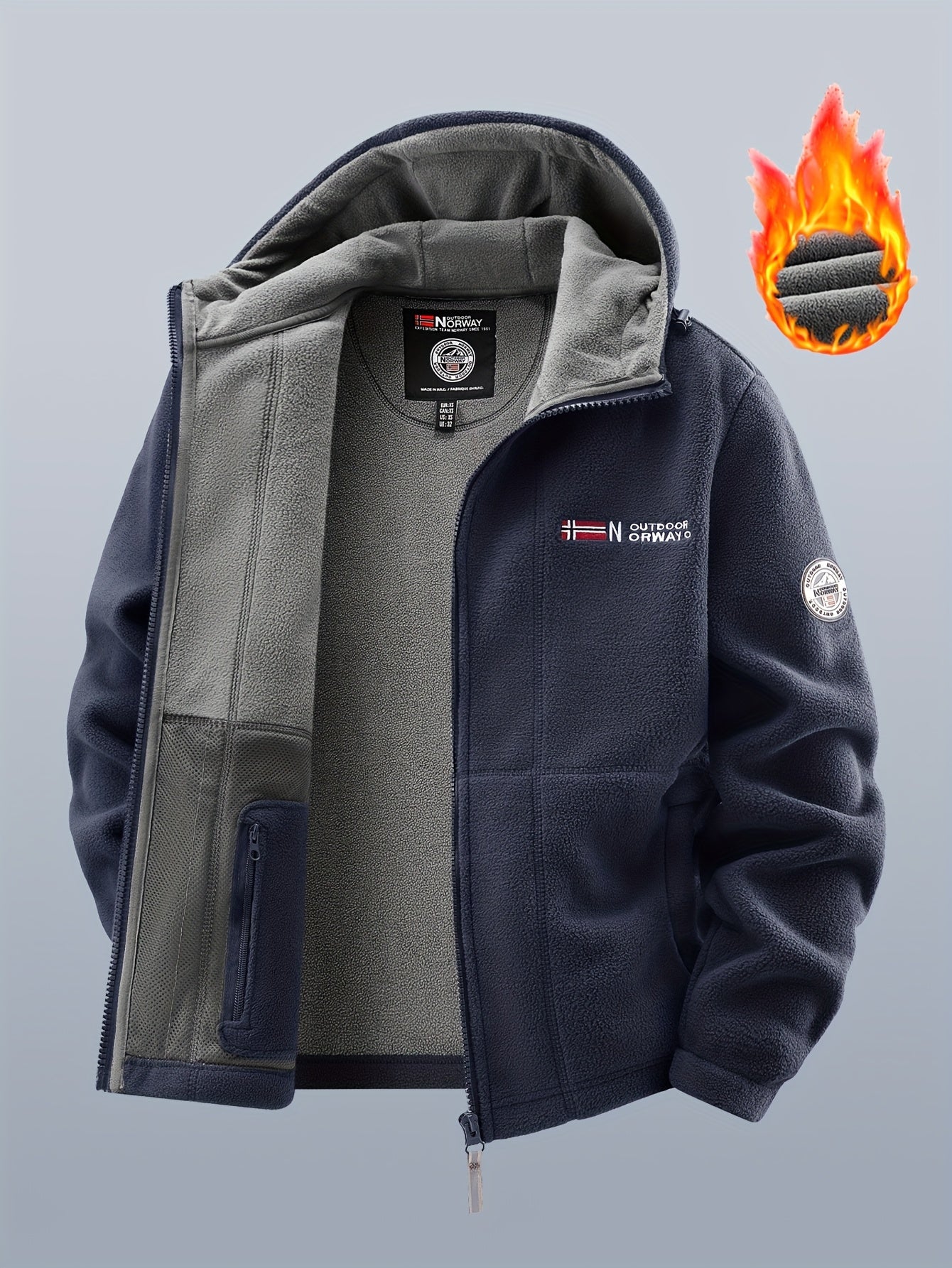 Veste polaire à capuche homme Bleu marine double épaisseur extérieur