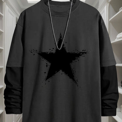T-shirt manches longues homme coupe décontractée motif étoile grunge