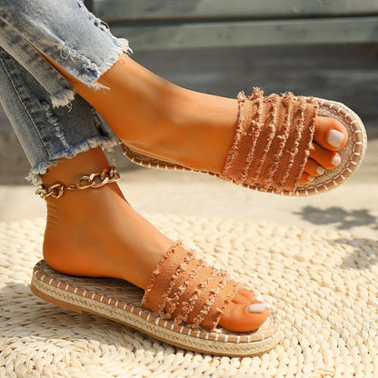 Sandales à enfiler style bohème pour femme – Slides décontractées chic vacances