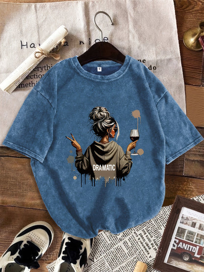 T-shirt Femme Style Décontracté Motif Dramatique avec Illustration Moderne