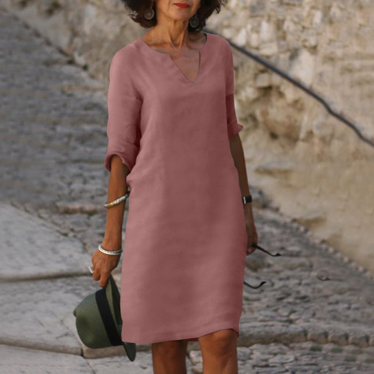 Robe décontractée rétro pour femme, manches mi-longues, style artistique, grande taille, multi-couleurs
