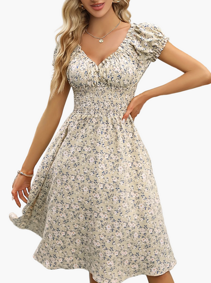 Vestido de verano elegante para mujer estilo bohemio con mangas cortas y estampado floral, para uso diario y salidas
