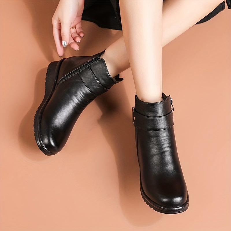 Bottines Femme doublées Chaudes Marron avec Sangle et Boucle Dorée