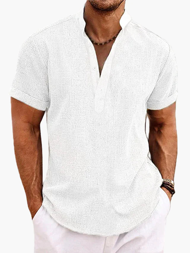 Chemise pour homme style Henley manches courtes élégante et décontractée pour l’été