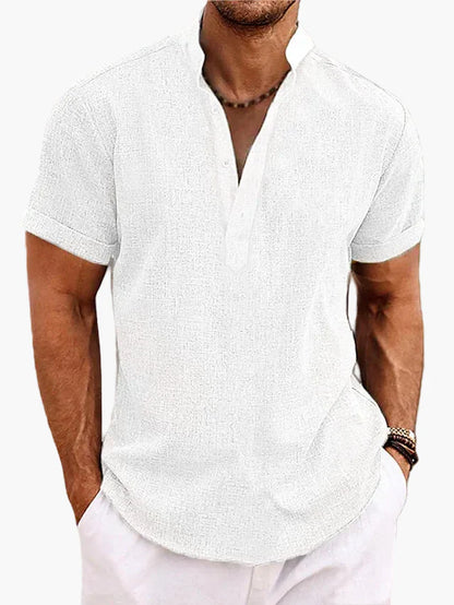 Chemise pour homme style Henley manches courtes élégante et décontractée pour l’été