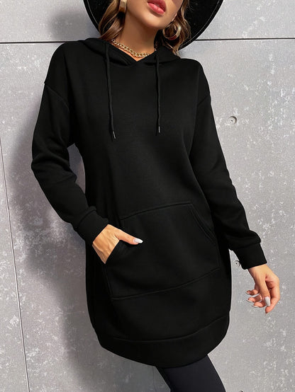 Robe Sweat à Capuche Femme Longue avec Poche Kangourou Manches Longues