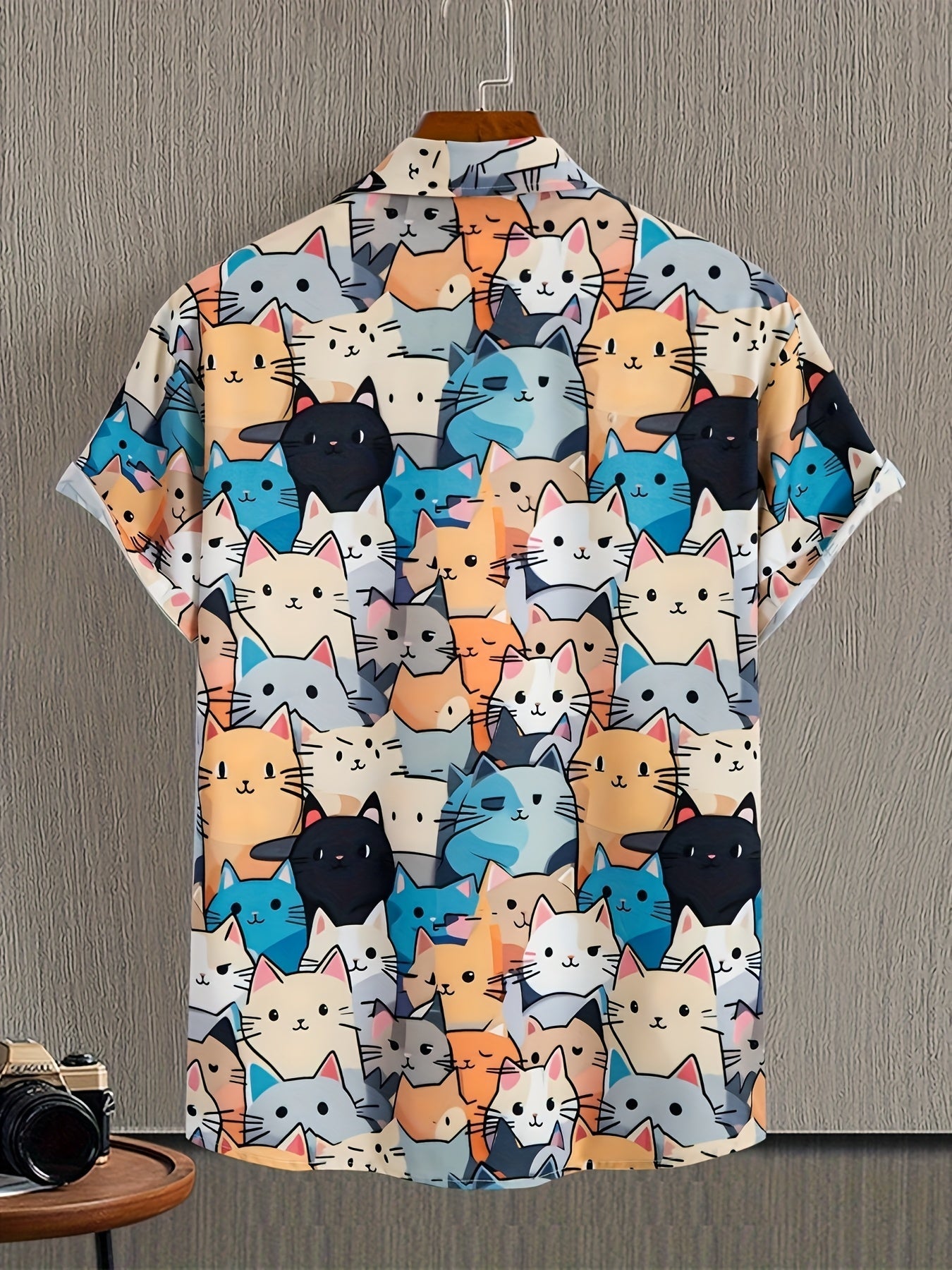 Chemise homme décontractée à manches courtes imprimé chats style ludique