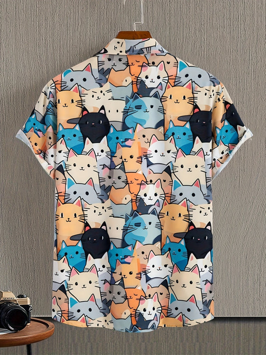 Chemise homme décontractée à manches courtes imprimé chats style ludique