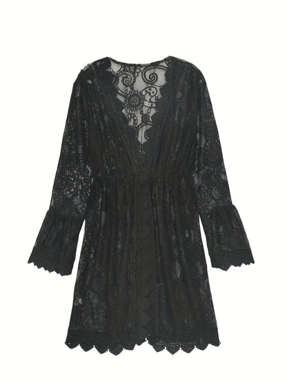 Tunique de plage chic pour femme style bohème à manches longues – idéale vacances et bord de mer