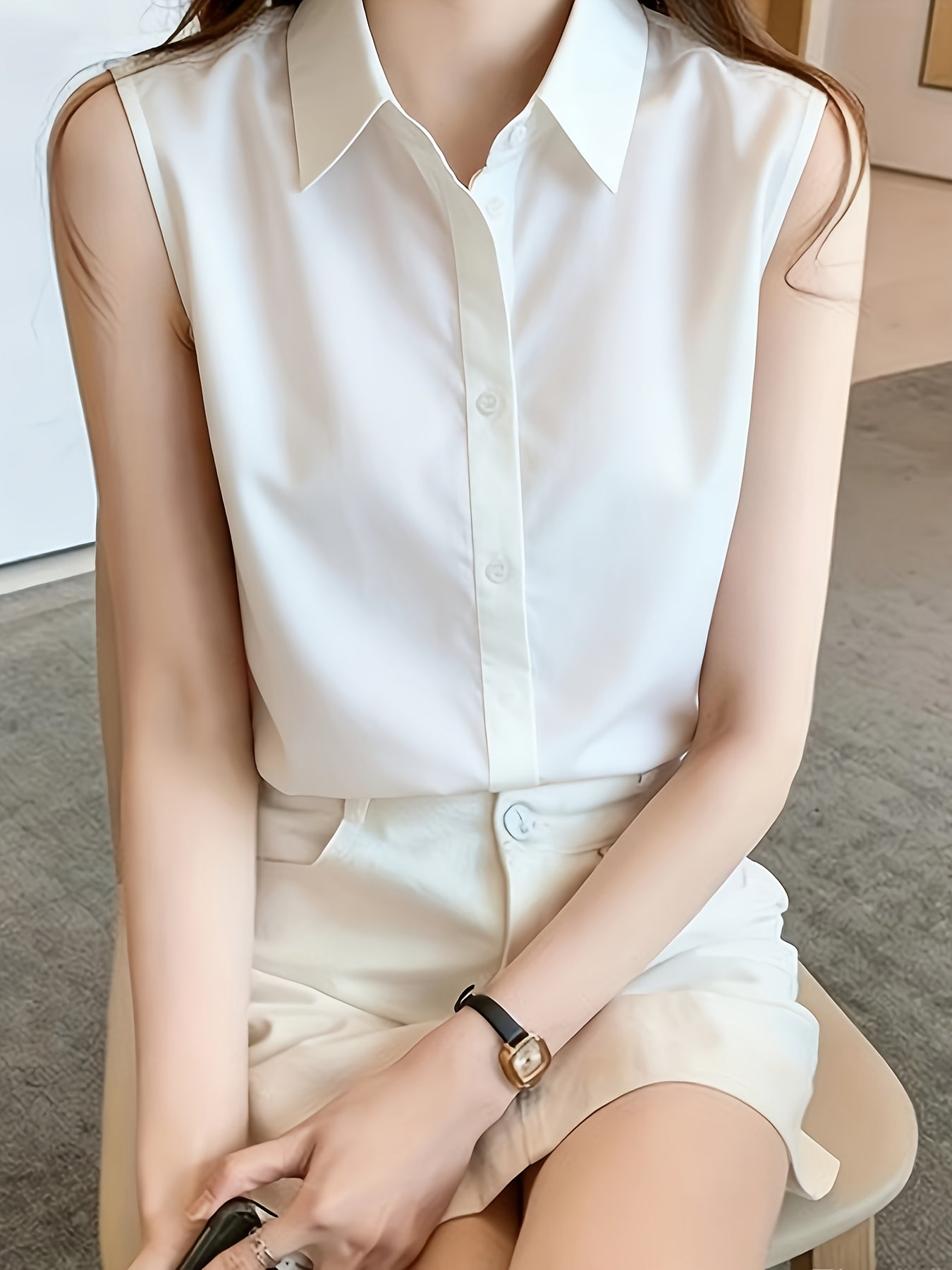 Camicia senza maniche da donna stile elegante per ufficio o estate