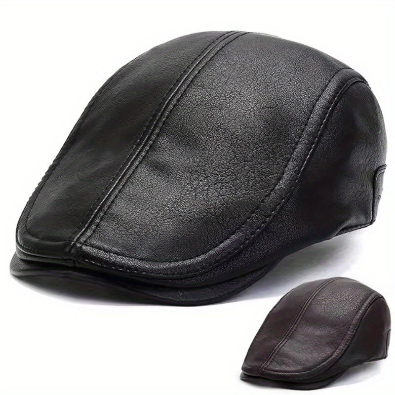 Casquette plate de style gavroche en matériau noir texturé