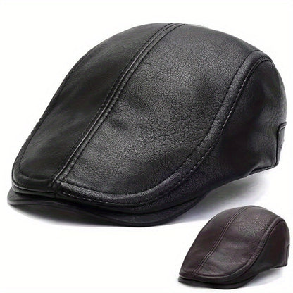 Casquette plate de style gavroche en matériau noir texturé