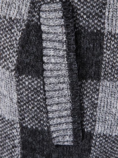 Cardigan Homme à Capuche Carreaux Marron Noir Fermeture Éclair Doublure Chaude