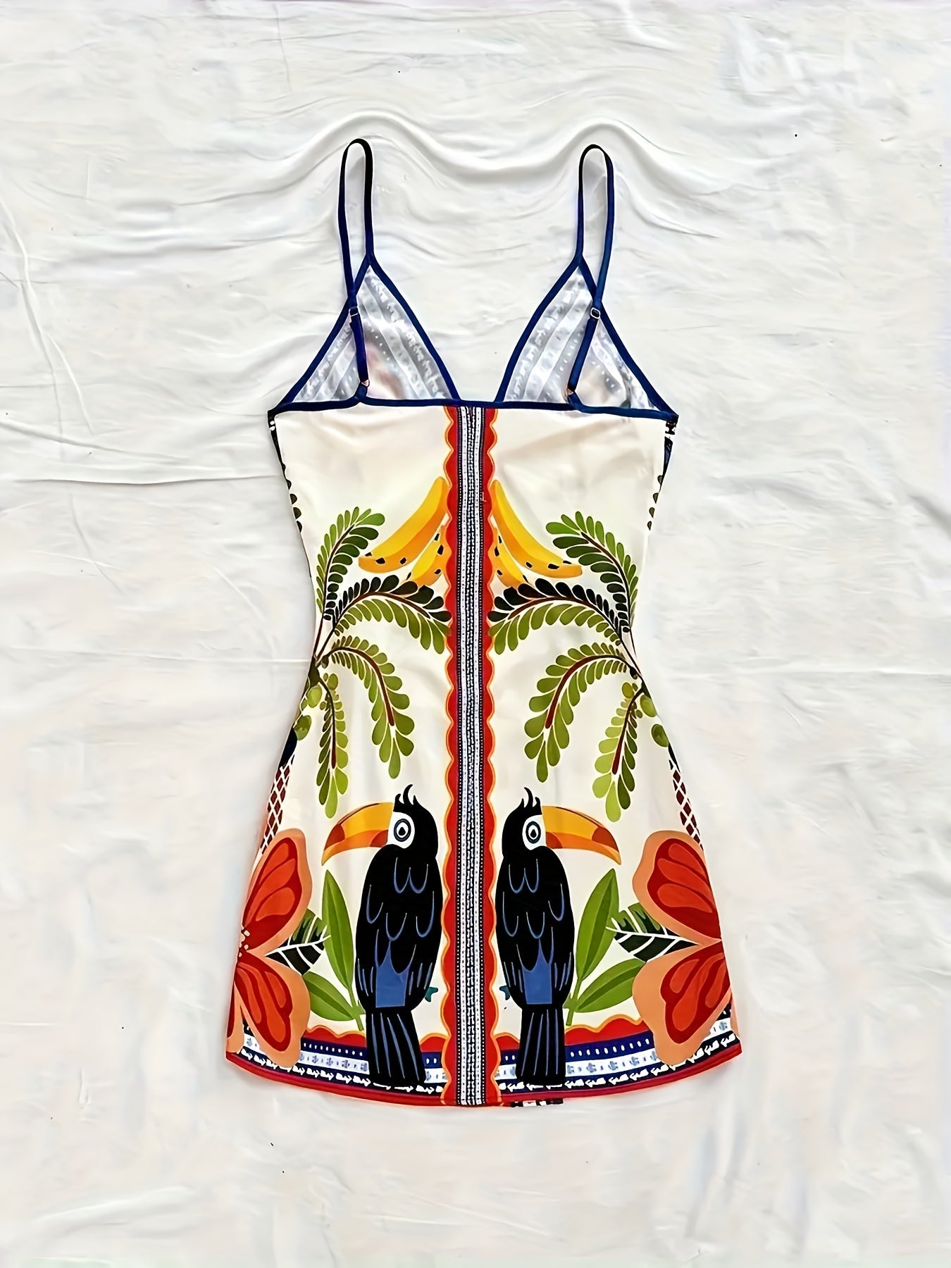 Abito portefeuille tropicale donna stile vacanze con stampa floreale e pappagallo
