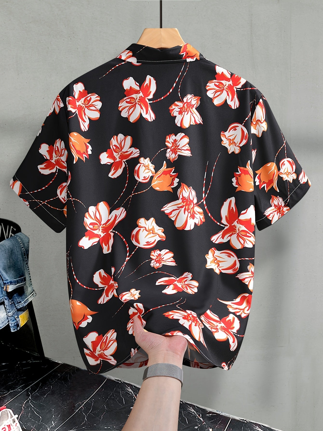 Chemise à manches courtes homme style resort imprimé floral graphique – idéale pour vacances et sorties décontractées