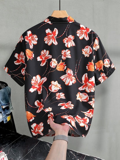 Chemise à manches courtes homme style resort imprimé floral graphique – idéale pour vacances et sorties décontractées