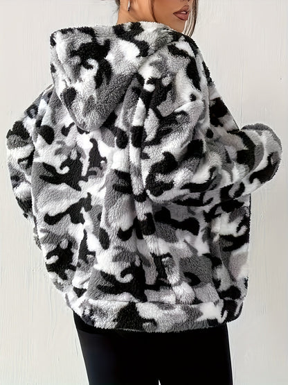 Veste à capuche zippée camouflage femme motif doux