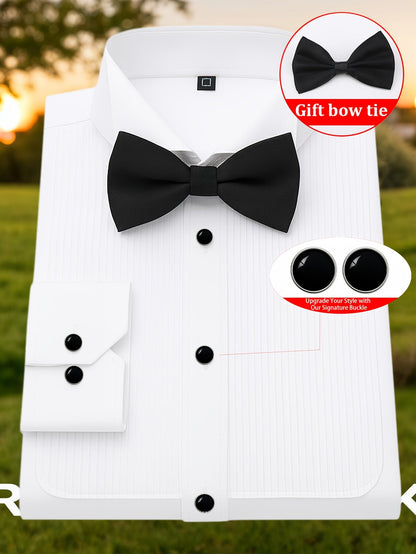 Chemise habillée homme blanche avec plastron plissé et boutons noirs