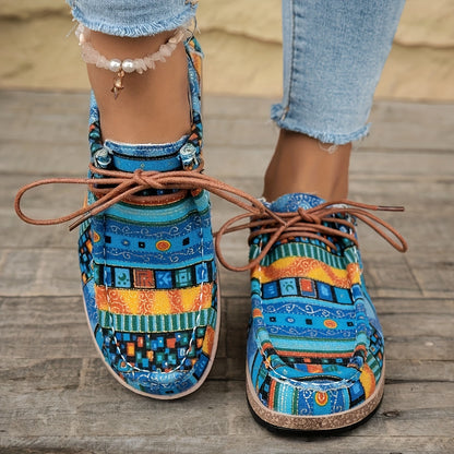 Wygodne damskie buty vintage w stylu mokasynów z etnicznymi wzorami