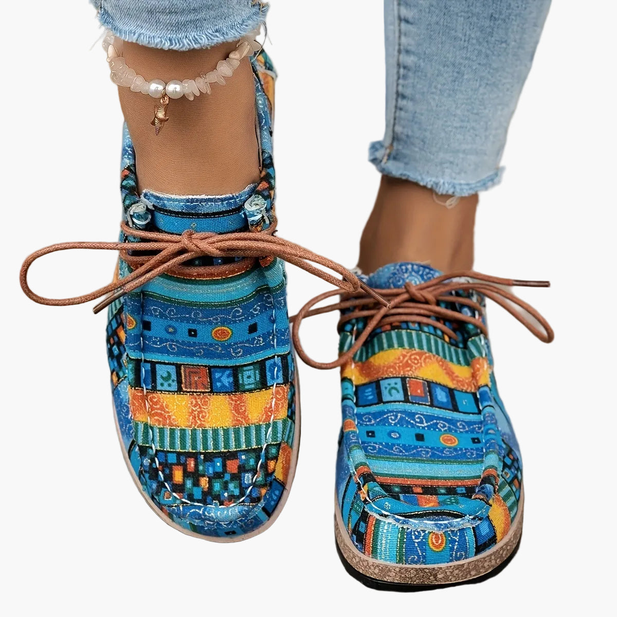 Wygodne damskie buty vintage w stylu mokasynów z etnicznymi wzorami