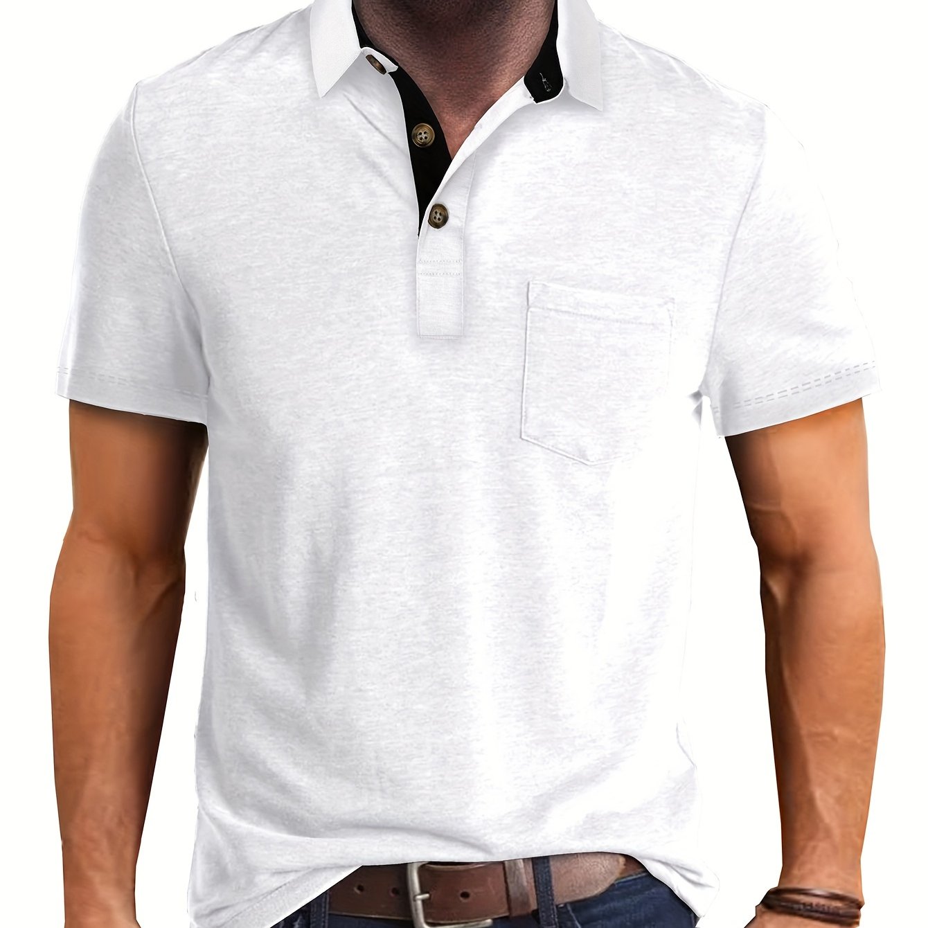 Polo décontracté pour homme à poche poitrine, style élégant pour usage quotidien ou bureau