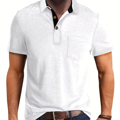 Polo décontracté pour homme à poche poitrine, style élégant pour usage quotidien ou bureau