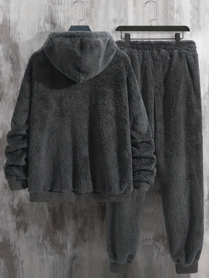 Ensemble Homme Loungewear Molleton Capuche et Pantalon Teddy Poil Long