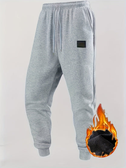 Pantalon de jogging homme doublé chaud, coupe droite, taille élastique et cordon de serrage