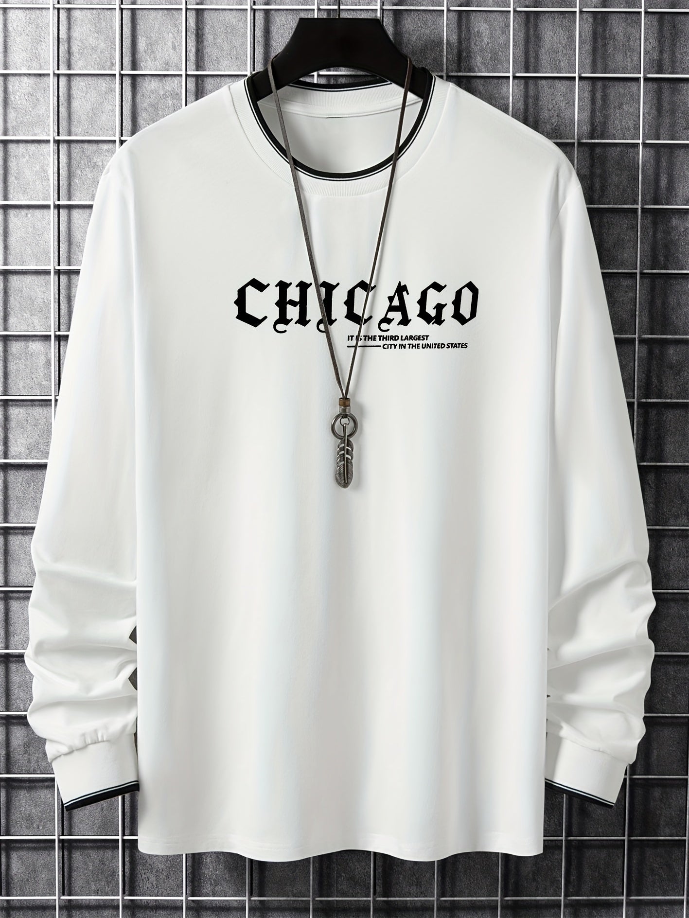 T-shirt Homme Manches Longues Col Rond Imprimé Chicago