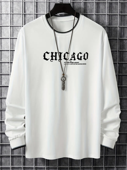 T-shirt Homme Manches Longues Col Rond Imprimé Chicago