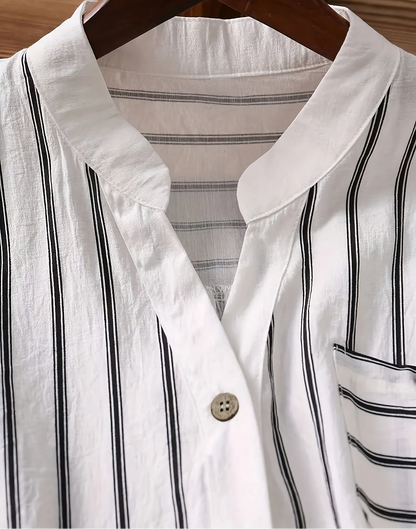 Chemise décontractée pour femme à manches courtes style boutonné col mao chic