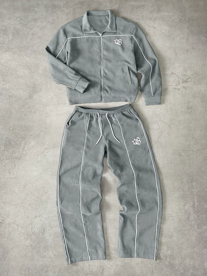 Ensemble de Survetement Homme Zip Complet à Rayures Contrastantes et Emblème Brodé
