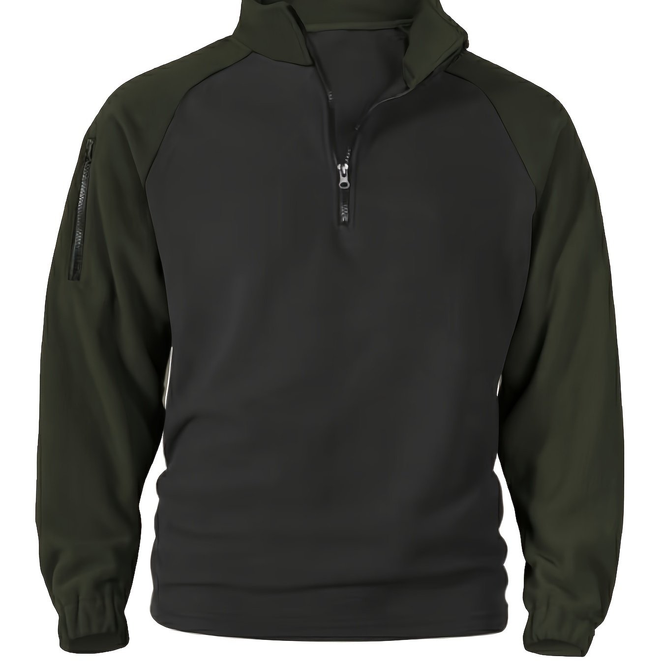 Polaire Homme Bicolore Col Montant avec Fermeture Éclair et Manches Raglan