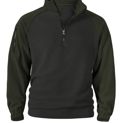 Polaire Homme Bicolore Col Montant avec Fermeture Éclair et Manches Raglan