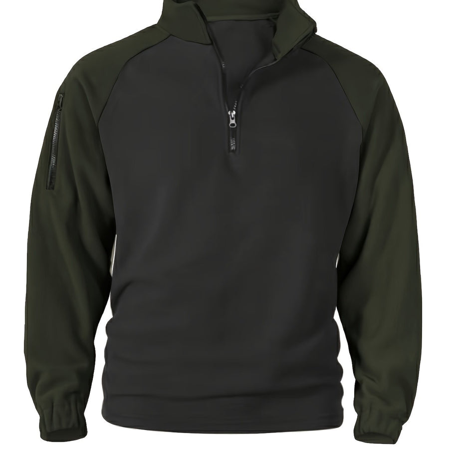 Polaire Homme Bicolore Col Montant avec Fermeture Éclair et Manches Raglan